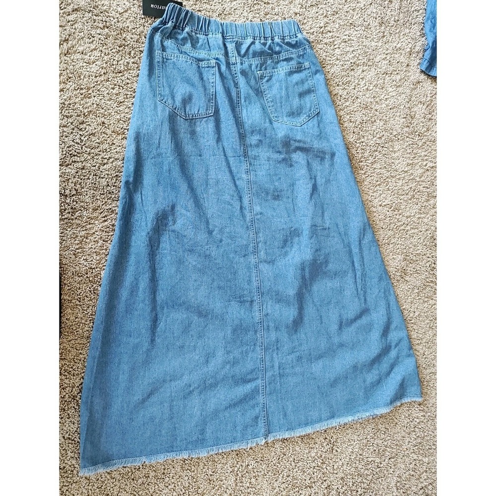Women Maxi Skirt Size Small Pockets Blue Elastic Waist Casual Career No Slit - Picture 2 of 10